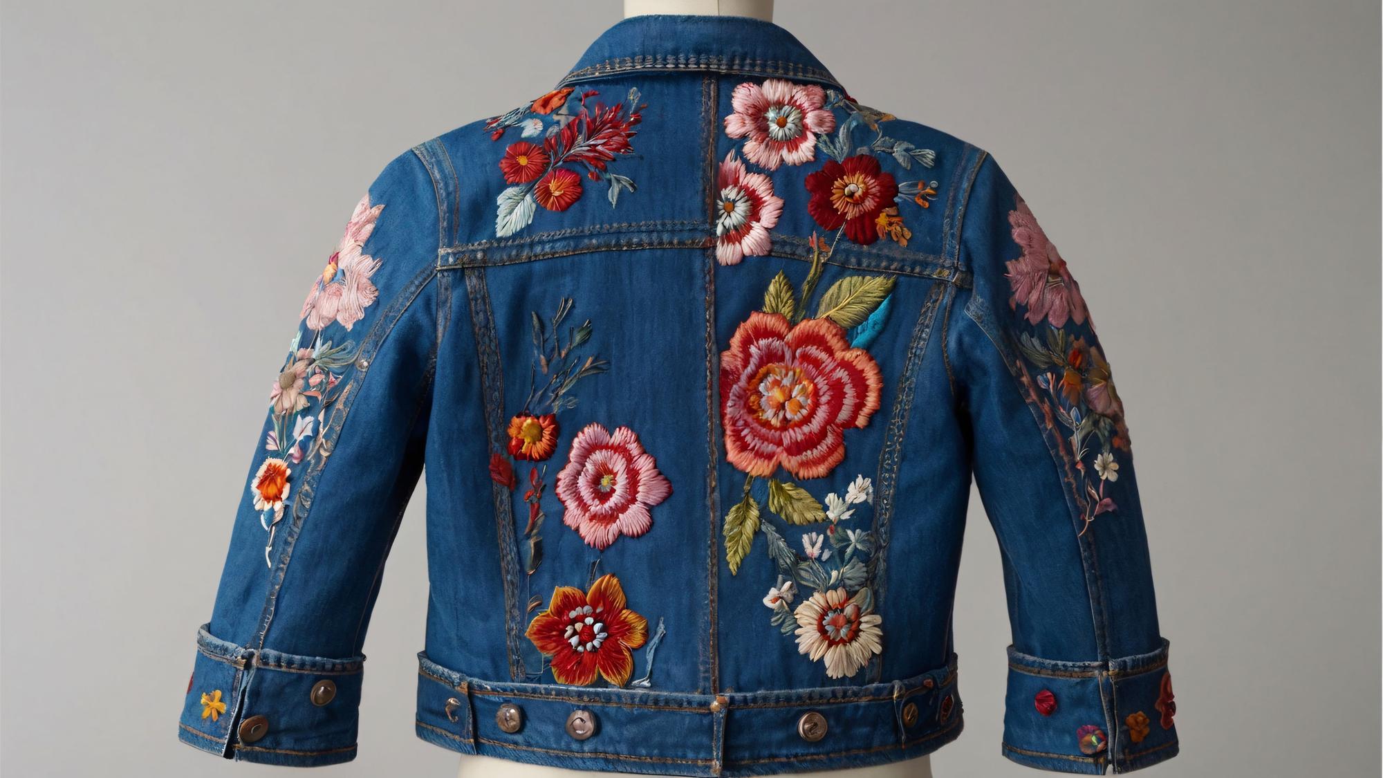 Large embroidered jacket detail with bold colors